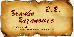 Branko Ružanović vizit kartica